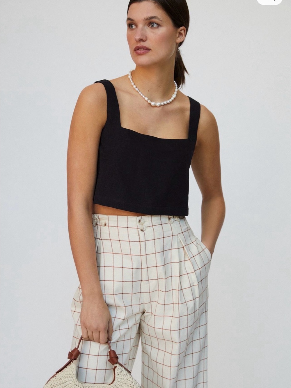 Anthropologie Porridge Black Square-Neck Linen Cropped Tank Top XS P NWT